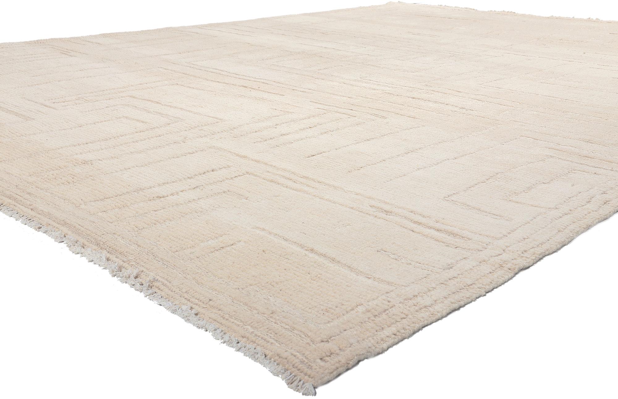 81006 New Modern Style Neutral Moroccan Area Rug, 10'01 x 13'06. Reflecting elements of Shibui with incredible detail and texture, this hand knotted wool Moroccan area rug is simple, subtle, and a captivating vision of woven beauty. The zen-like