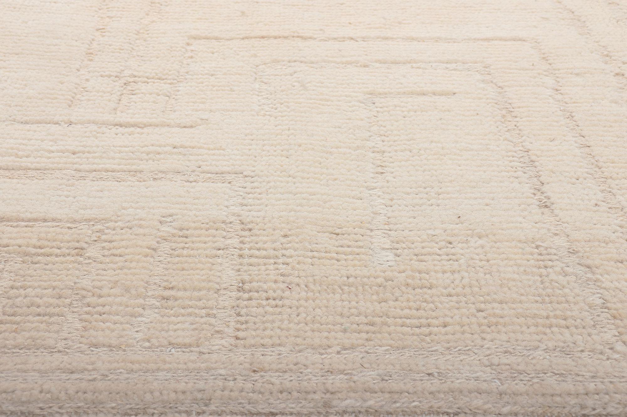 Hand-Knotted Modern Style Neutral Moroccan Rug, Step Into The Warm Minimalism Of Shibui For Sale