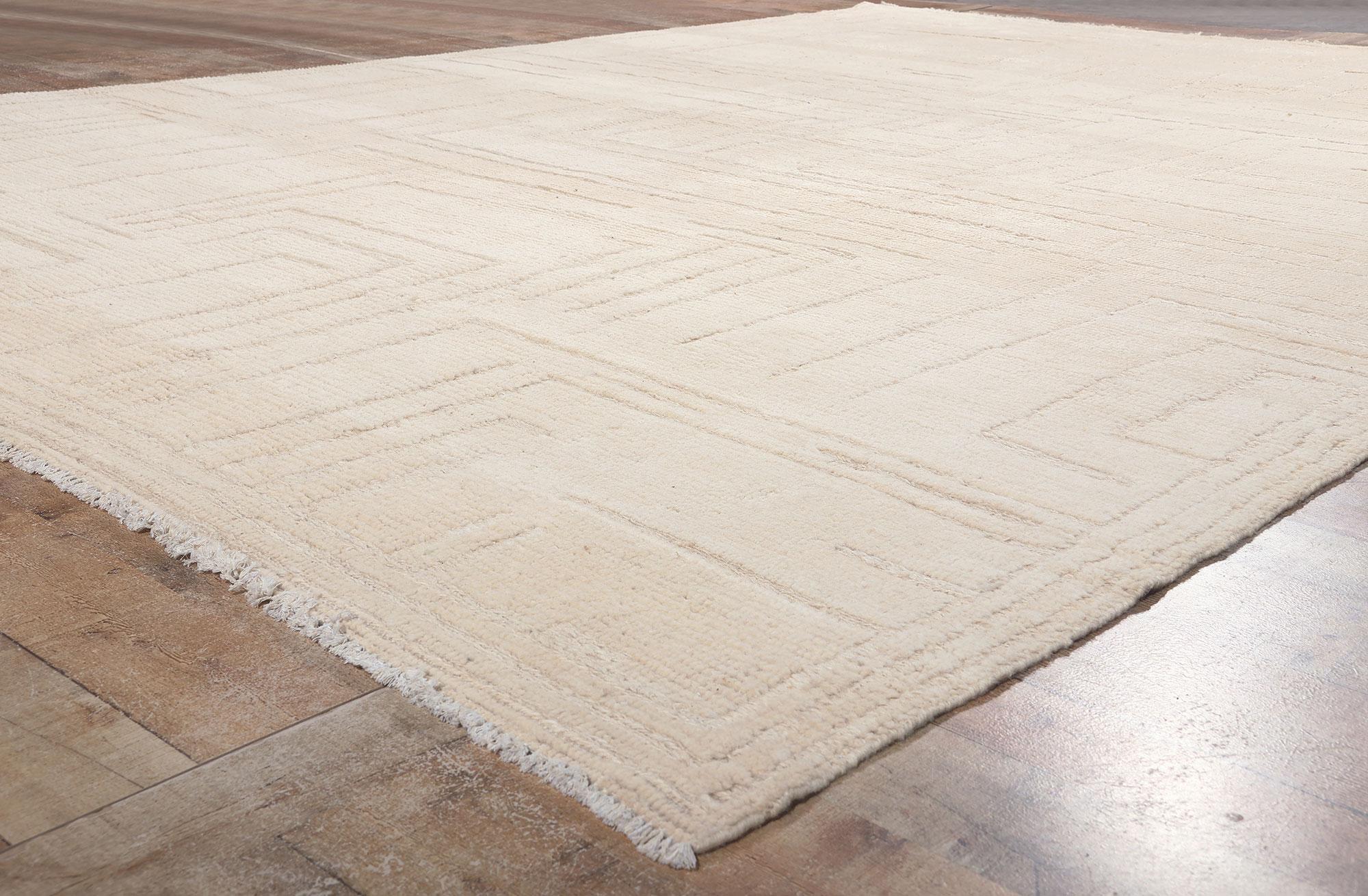 Contemporary Modern Style Neutral Moroccan Rug, Step Into The Warm Minimalism Of Shibui For Sale