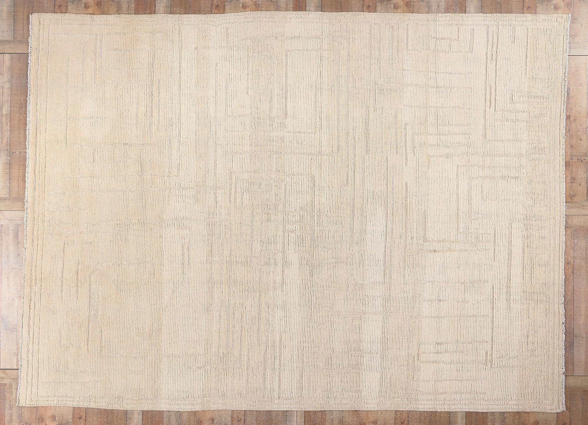 Modern Style Neutral Moroccan Rug, Step Into The Warm Minimalism Of Shibui For Sale 1