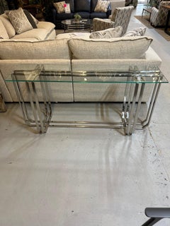 Modern Style Nickel Console with Clear Glass Top