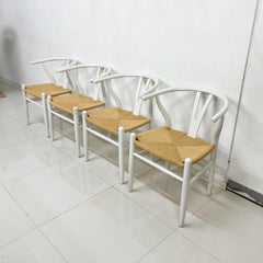 Contemporary Modern Wishbone Rope Dining Chair Set of Four in White
