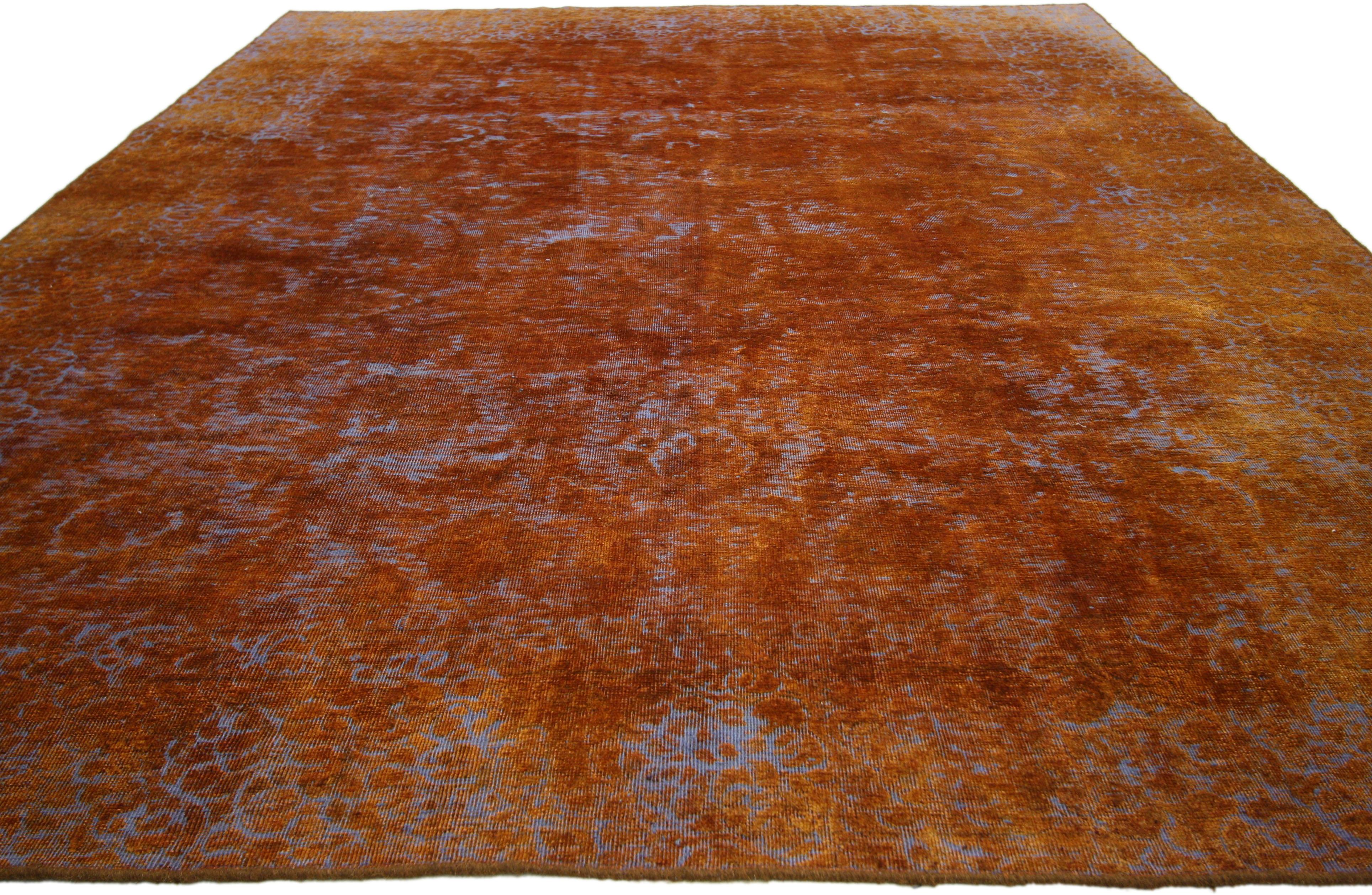 Hand-Knotted Distressed Vintage Turkish Rug with Mid-Century Modern Northwestern Style