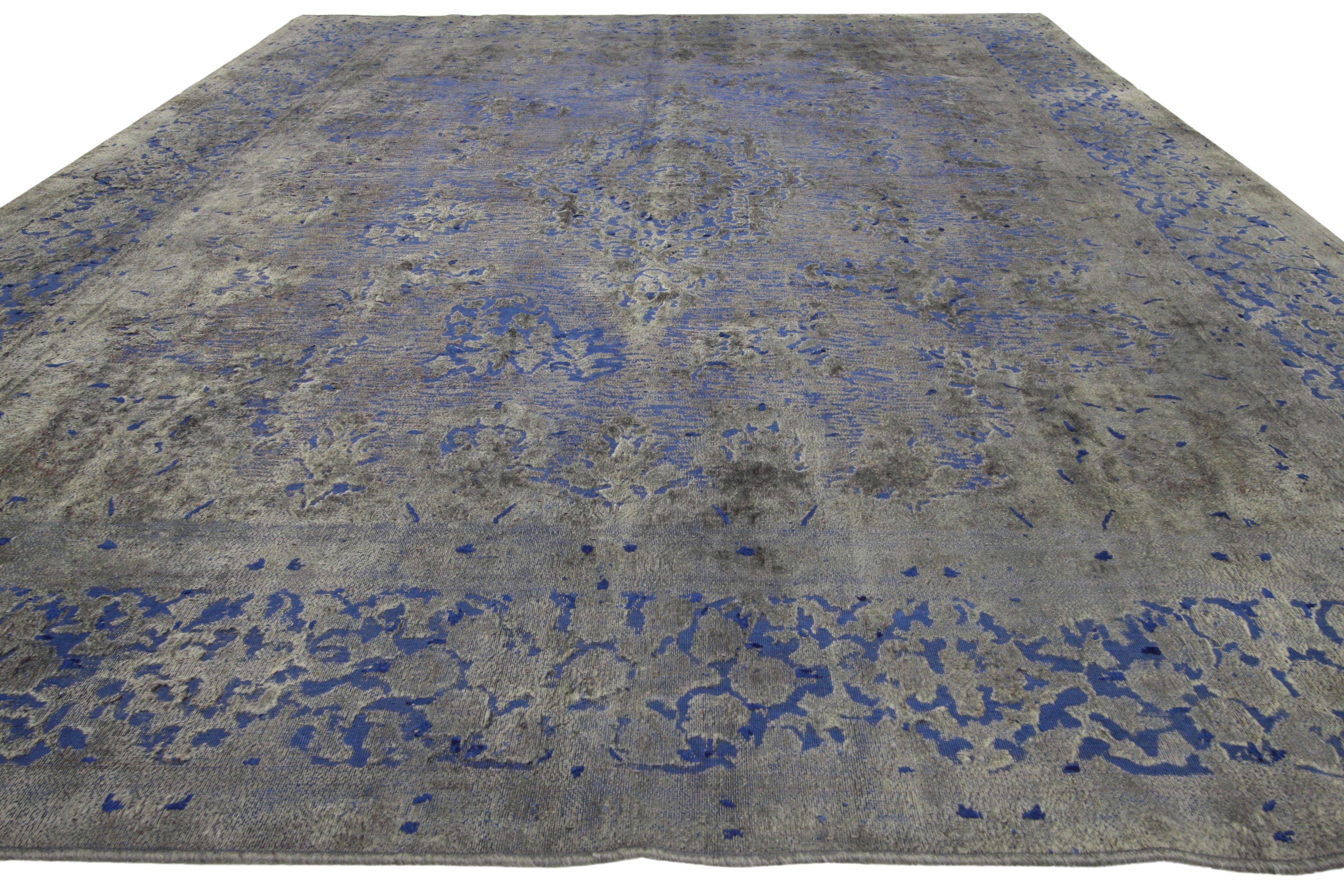 Hand-Knotted Modern Style Overdyed Distressed Vintage Turkish Rug with Industrial Design