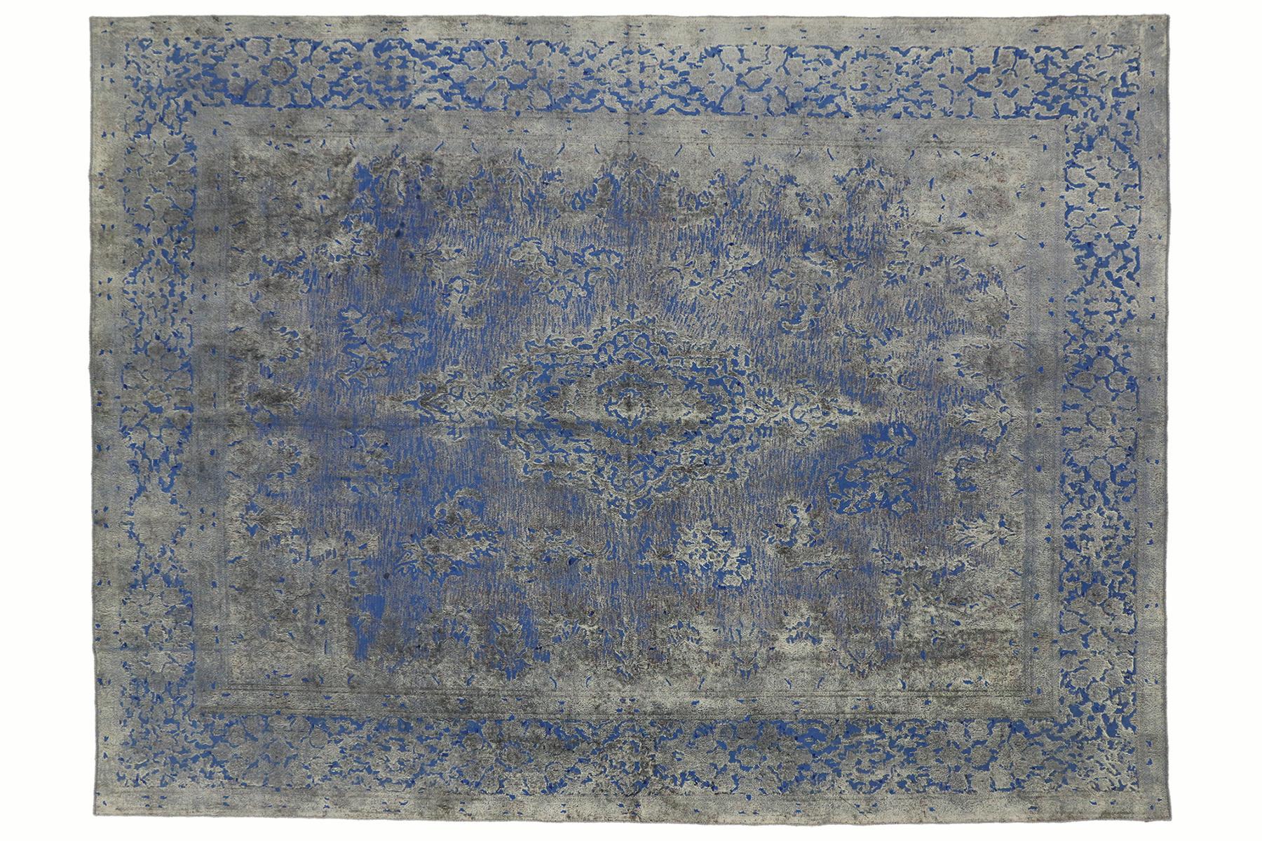 Modern Style Overdyed Distressed Vintage Turkish Rug with Industrial Design In Distressed Condition In Dallas, TX