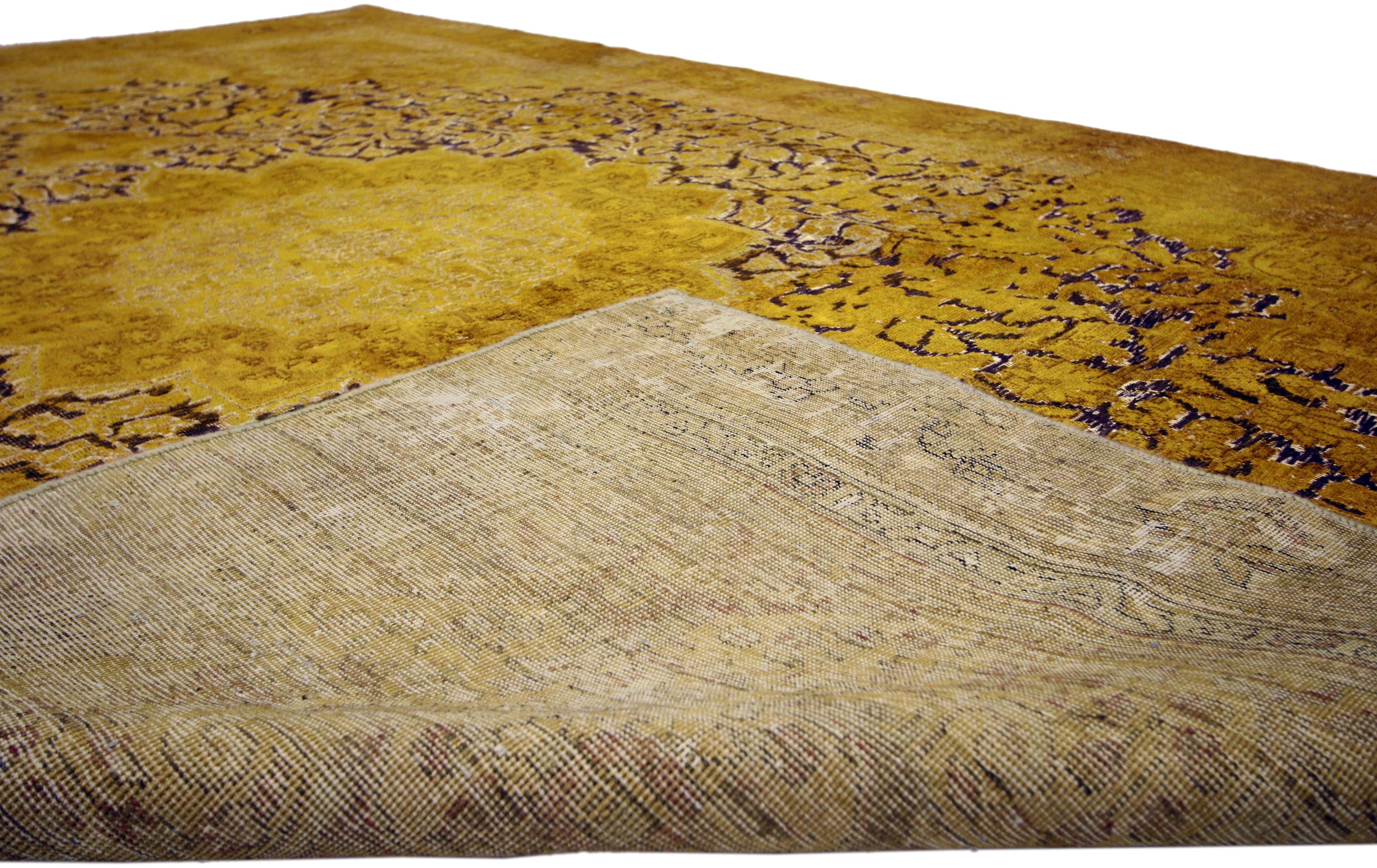 20th Century Distressed Vintage Turkish Overdyed Rug with Modern Hollywood Regency Style