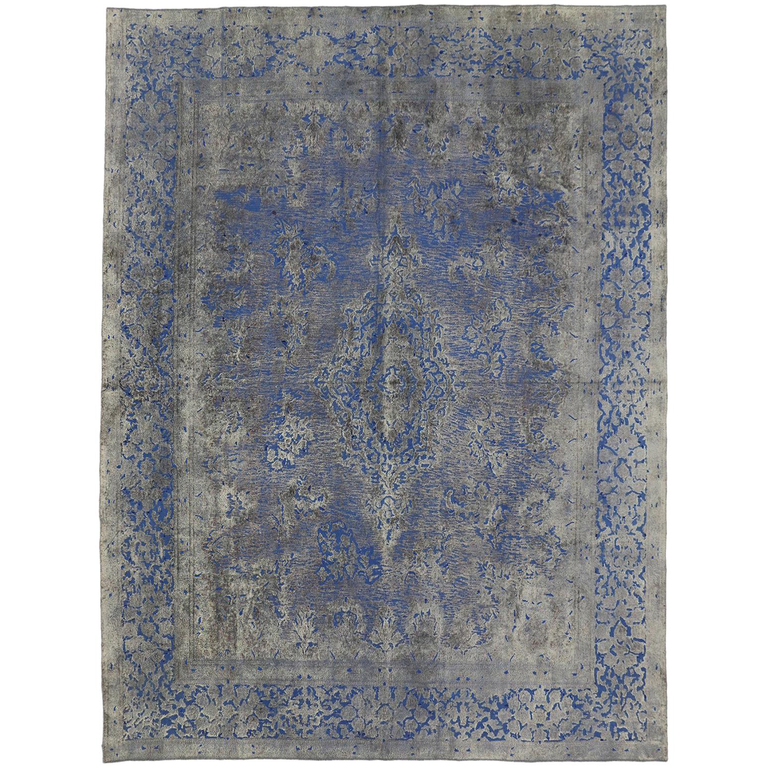 Modern Style Overdyed Distressed Vintage Turkish Rug with Industrial Design