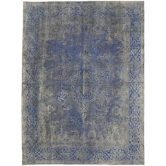 Modern Style Overdyed Distressed Vintage Turkish Rug with Industrial Design