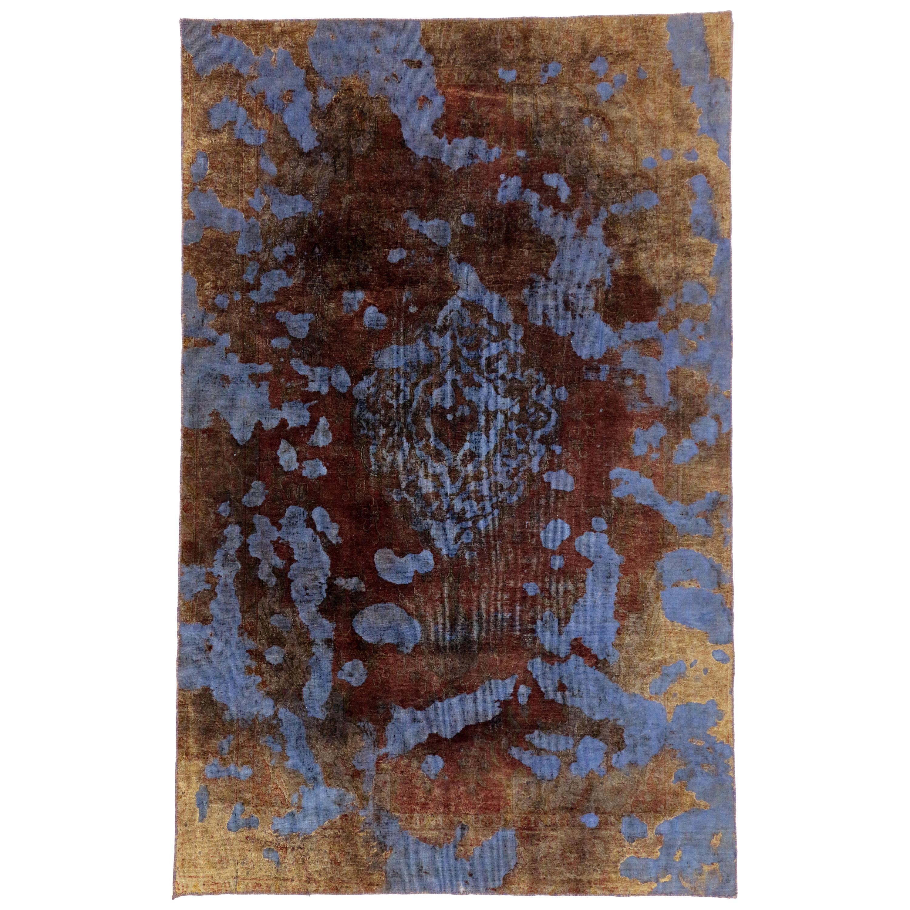 Distressed Vintage Turkish Overdyed Rug with Modern Industrial Urban