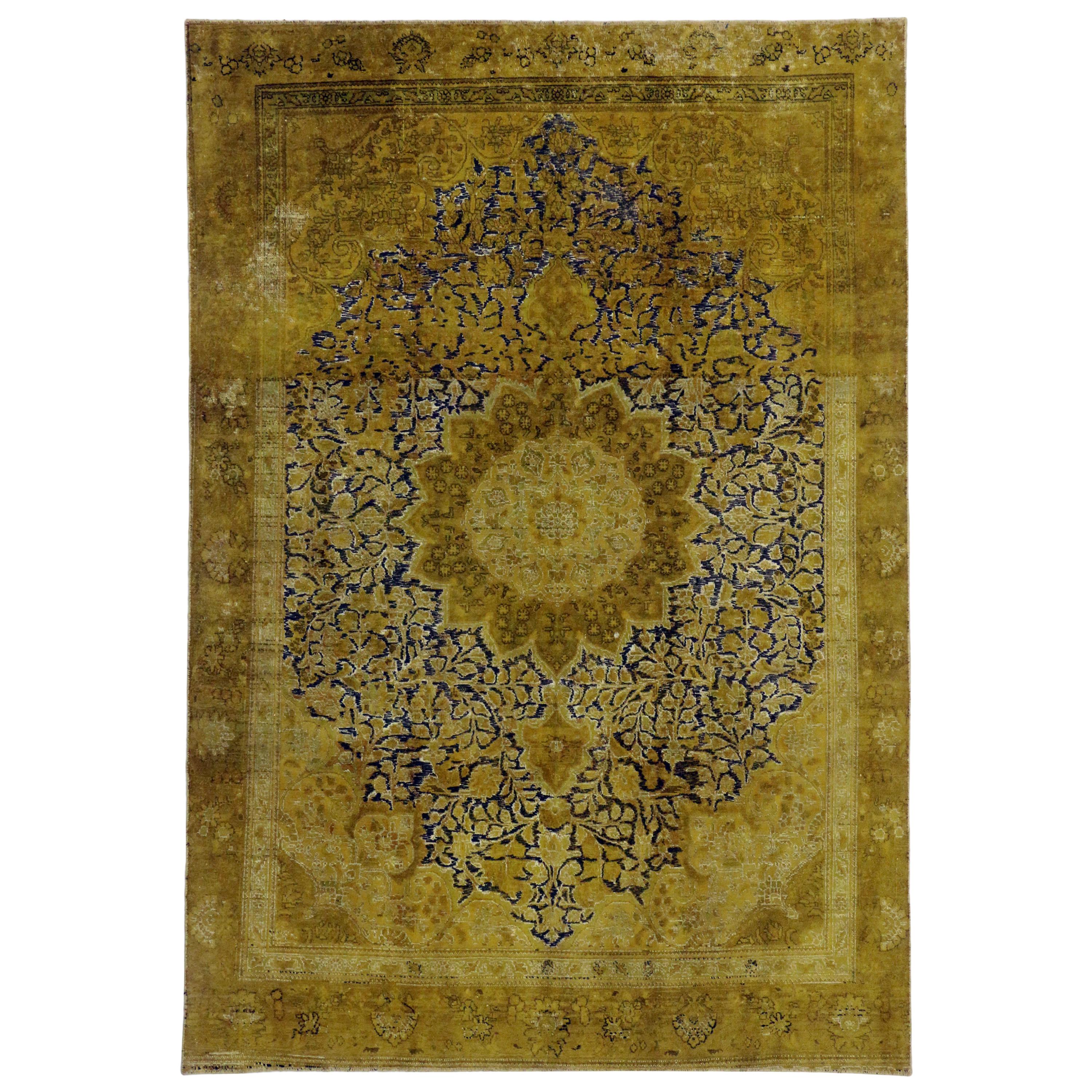 Distressed Vintage Turkish Overdyed Rug with Modern Hollywood Regency Style