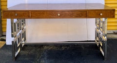 Modern Style Patchwork Burl and Chrome Desk / Writing Table by Bernhardt
