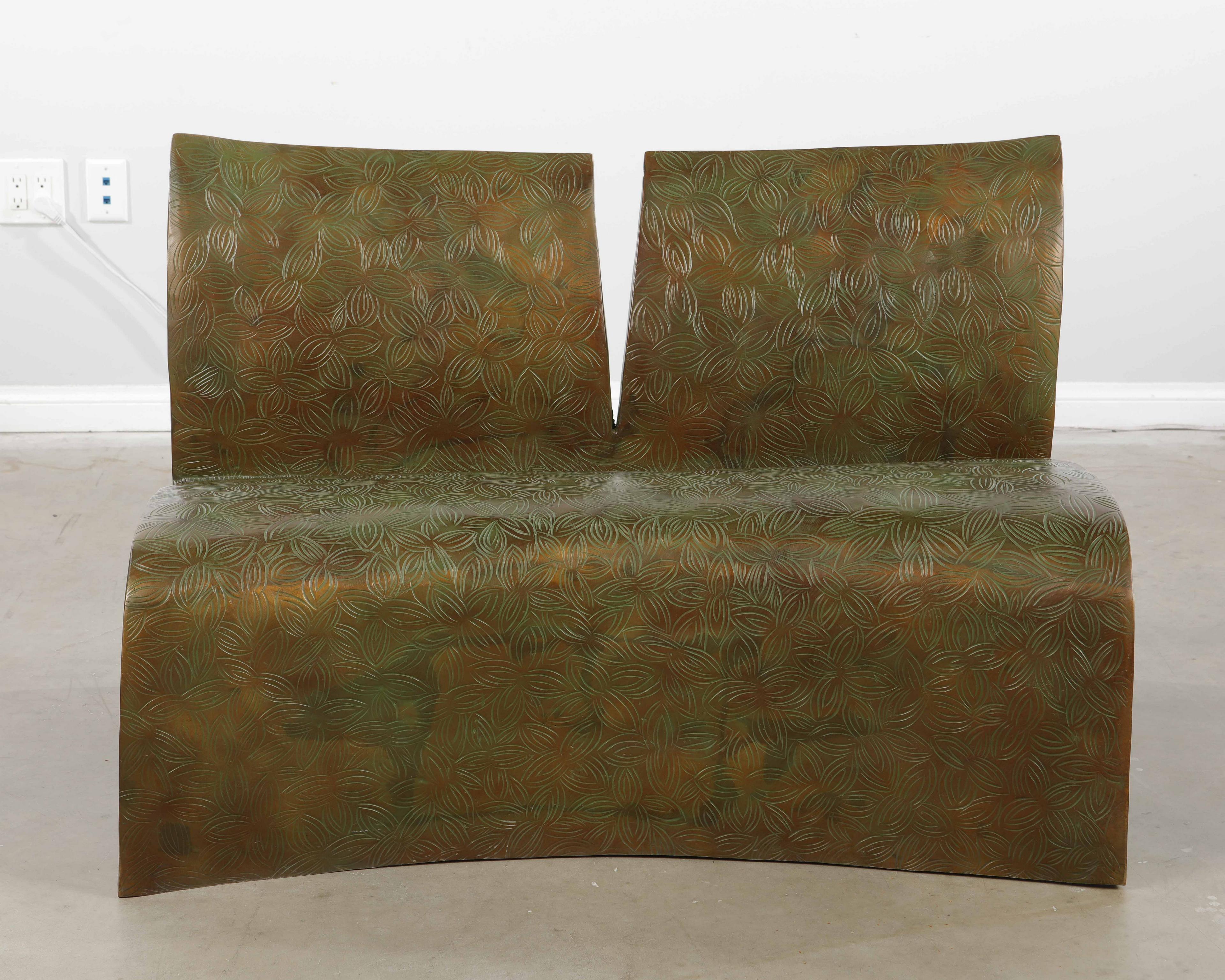 20th Century Modern Style Patinated Bronze Bench, Signed