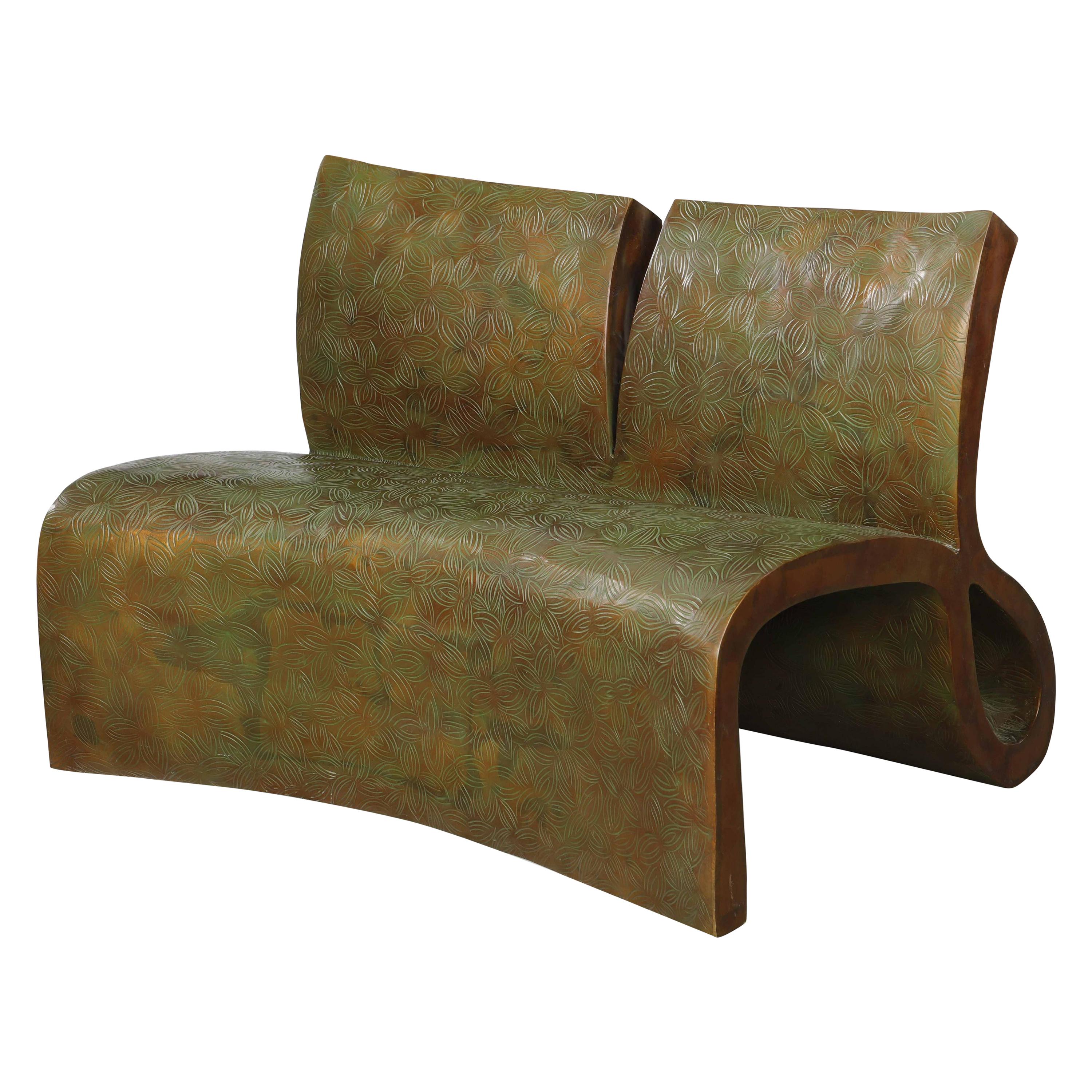 Modern Style Patinated Bronze Bench, Signed