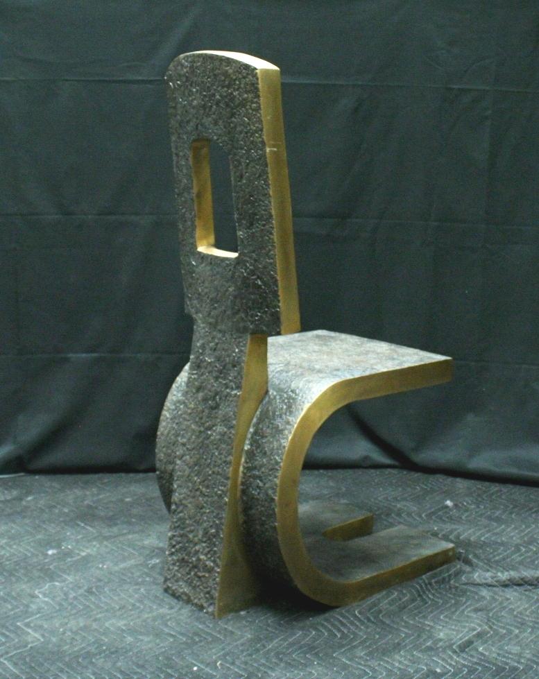 Modern Style Patinated Bronze Side Chair, Signed In Good Condition In Cypress, CA