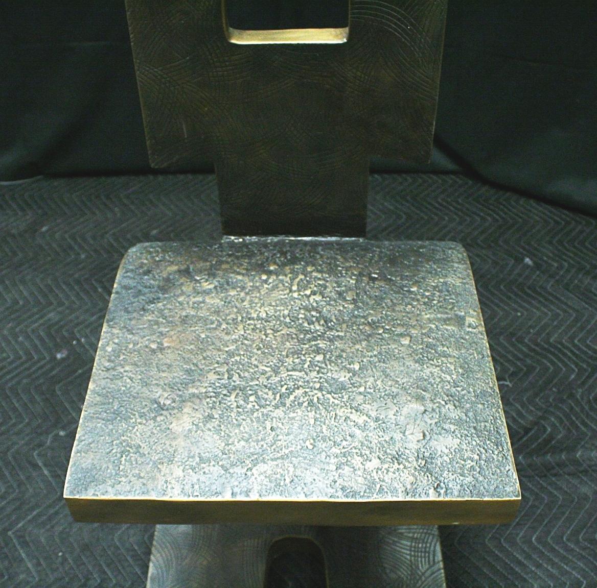 Modern Style Patinated Bronze Side Chair, Signed 2