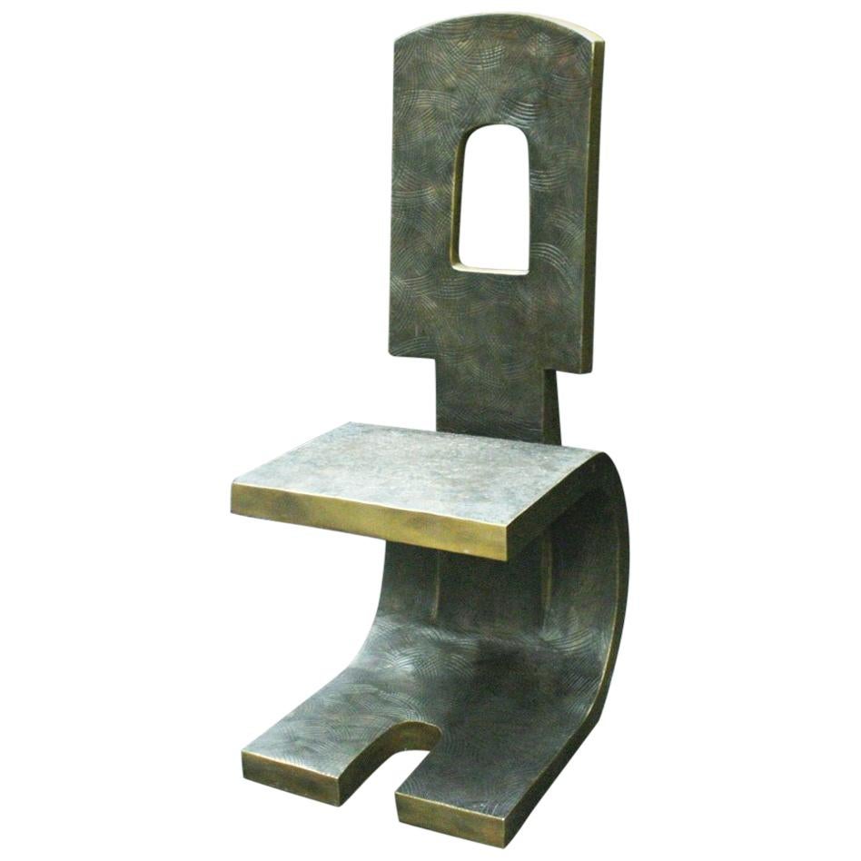Modern Style Patinated Bronze Side Chair, Signed