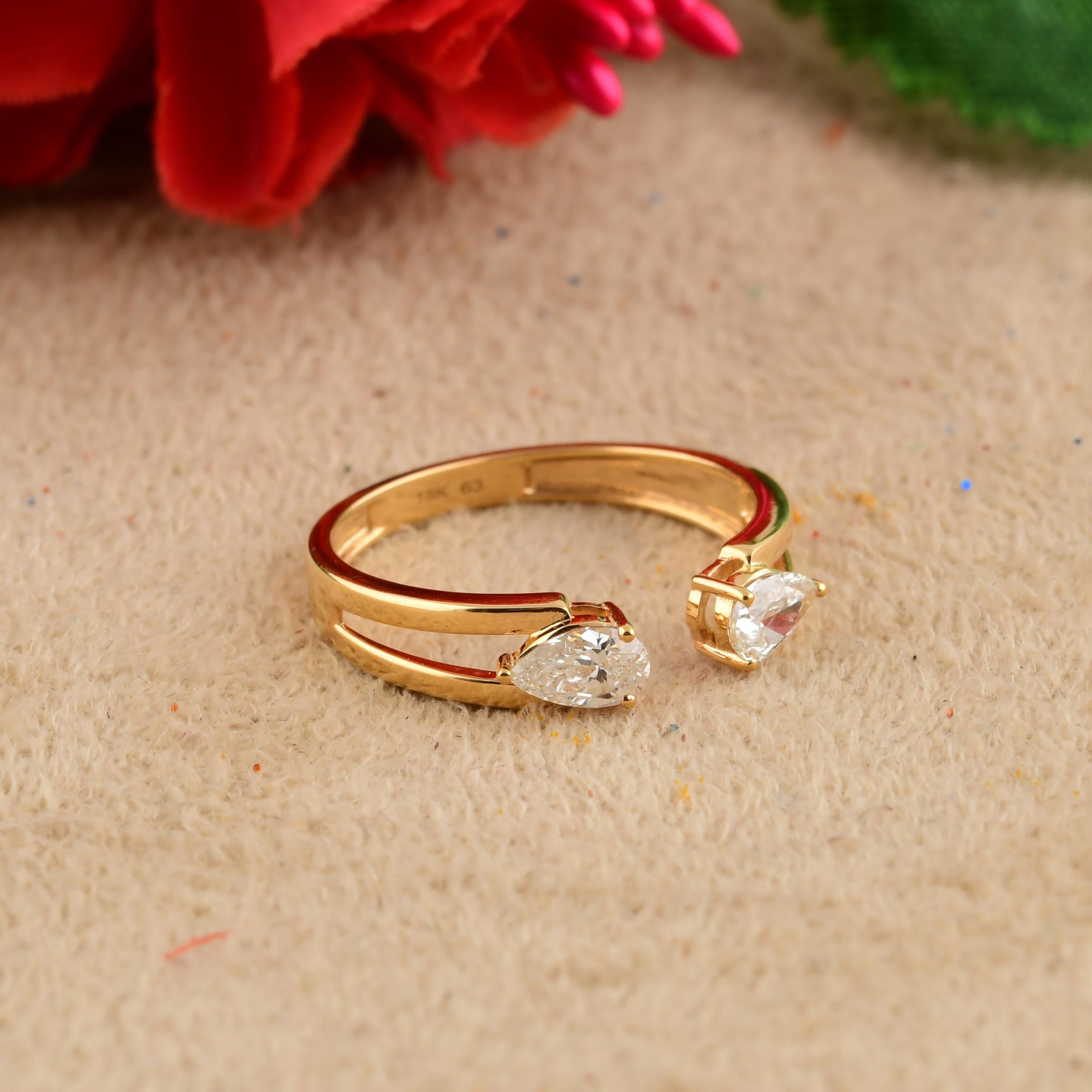 En venta: Estilo Moderno Corte Pera SI Claridad HI Color Diamante Anillo Abierto Oro Amarillo 18k  4