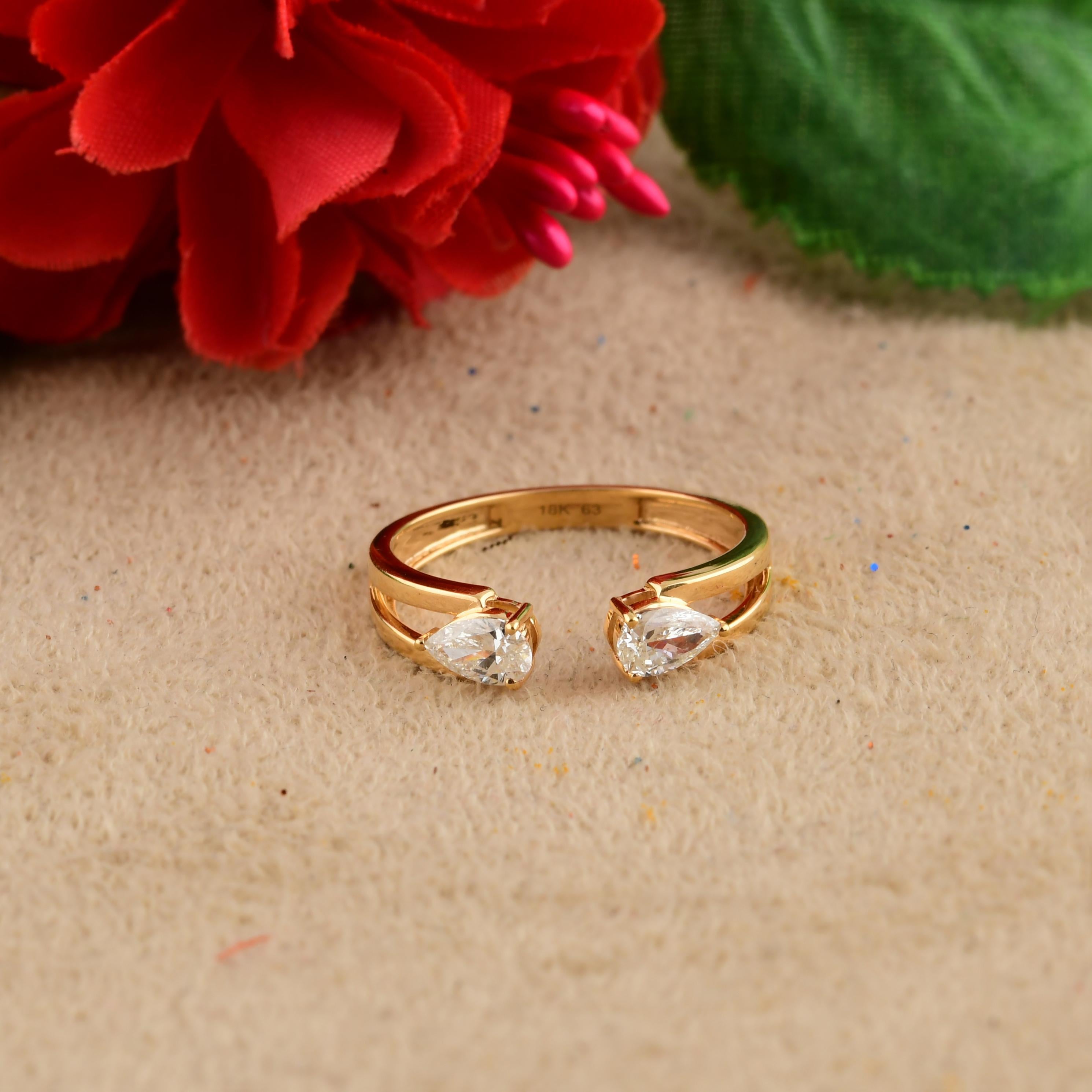 En venta: Estilo Moderno Corte Pera SI Claridad HI Color Diamante Anillo Abierto Oro Amarillo 18k  5