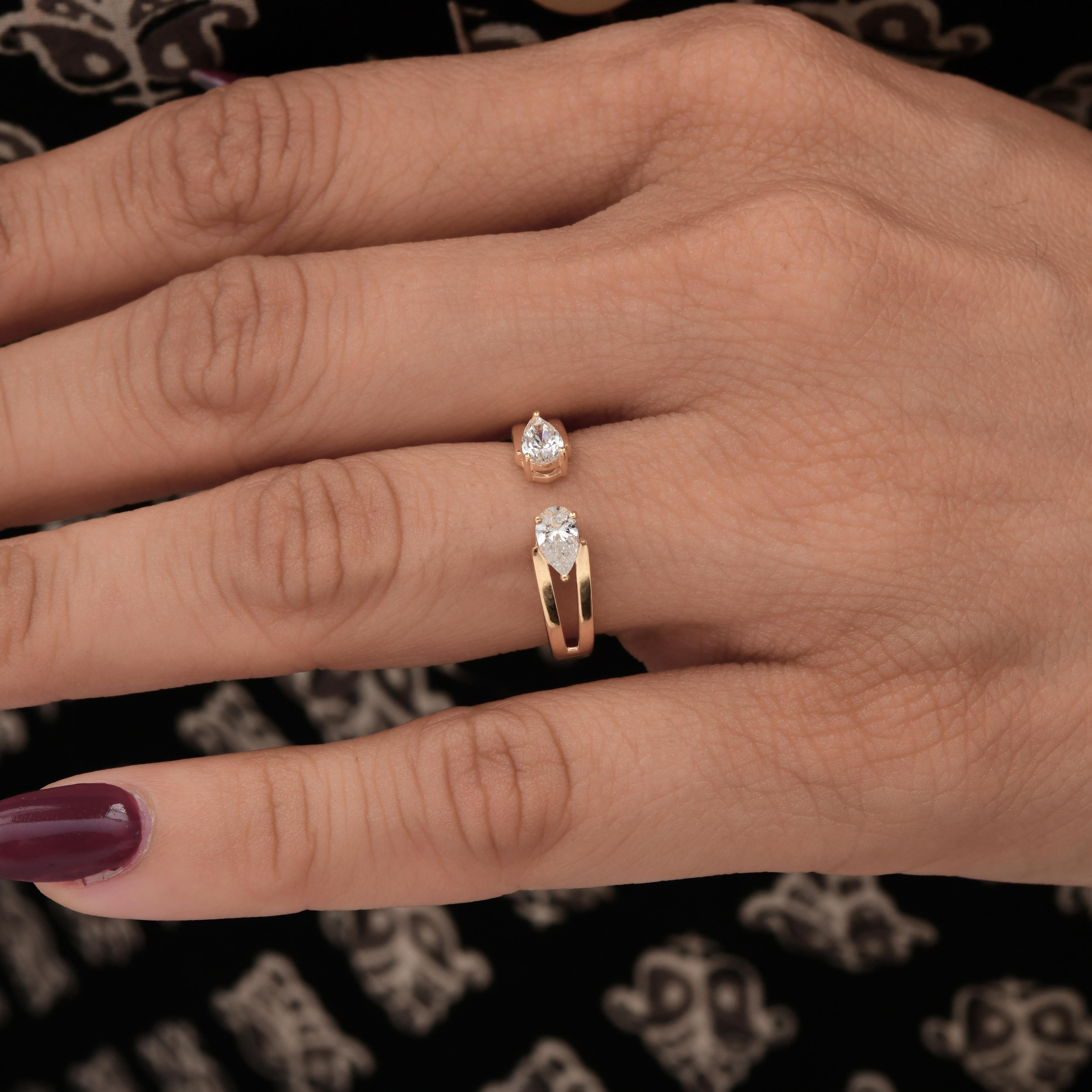 En venta: Estilo Moderno Corte Pera SI Claridad HI Color Diamante Anillo Abierto Oro Amarillo 18k  6