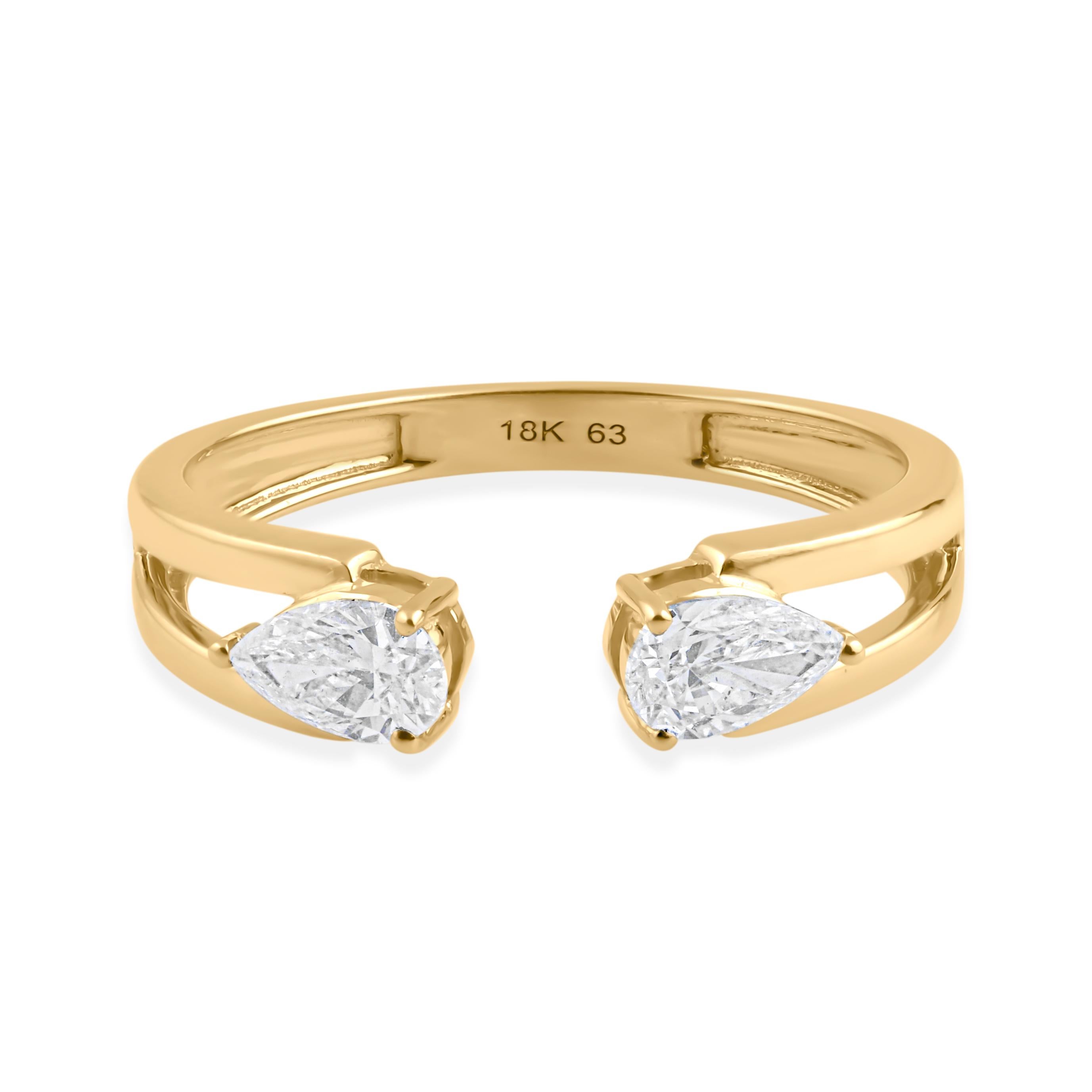 En venta: Estilo Moderno Corte Pera SI Claridad HI Color Diamante Anillo Abierto Oro Amarillo 18k  9