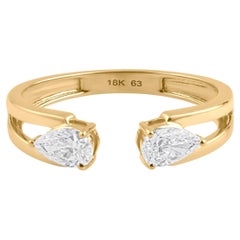Estilo Moderno Corte Pera SI Claridad HI Color Diamante Anillo Abierto Oro Amarillo 18k