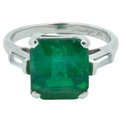 Retro Modern Style Platinum Engagement Ring 3.17 Carat Zambian Emerald Octagonal Cut