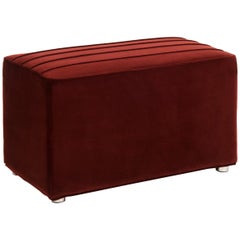 Modern Style Rectangular Milan Welted Ottoman in Merlot Velvet with Chrome Feet