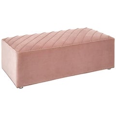 Modern Style Rectangular Milan Welted Ottoman in Velvet with Chrome Feet