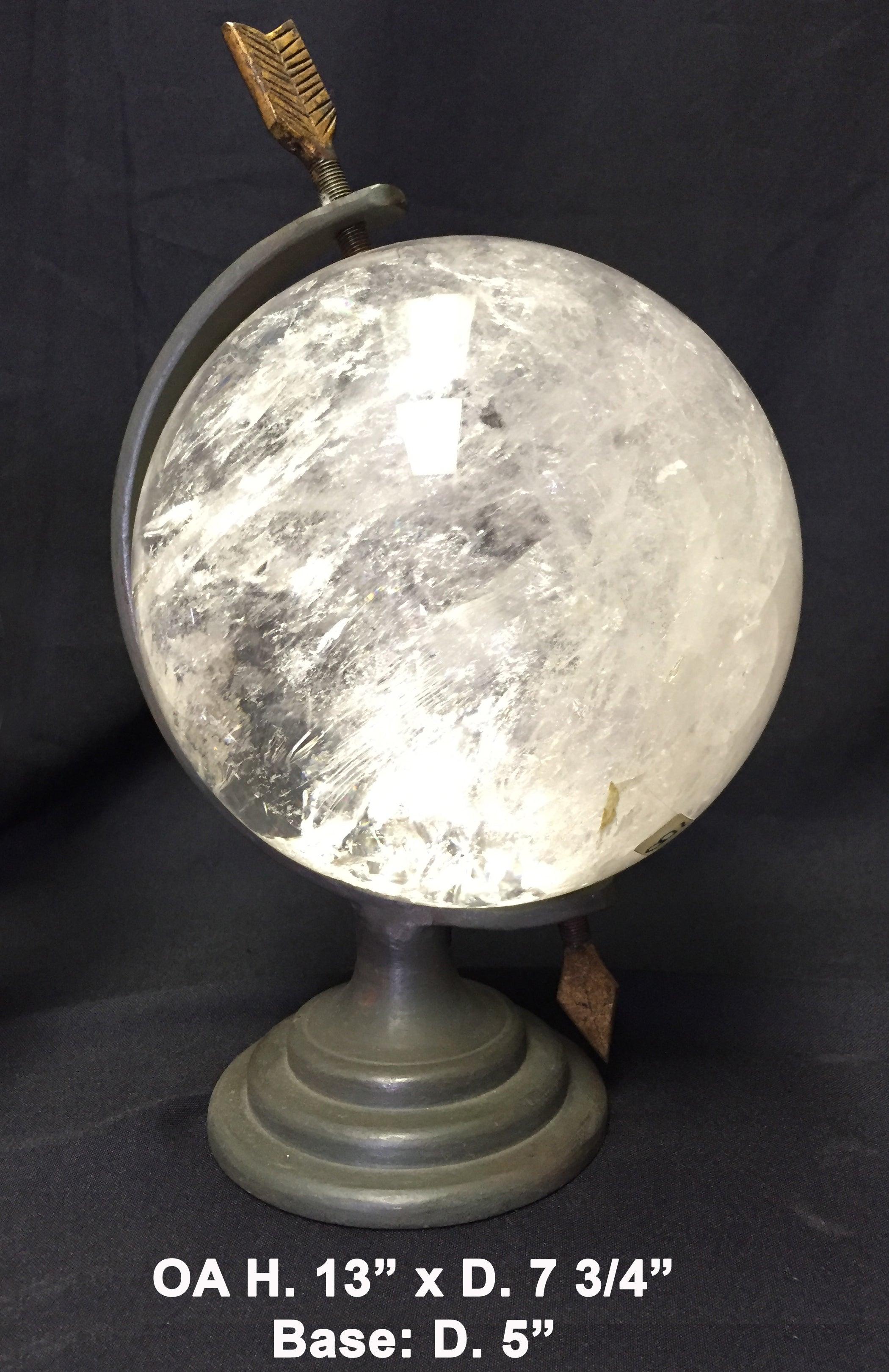 Lovely modern style semi-precious rock crystal globes on rotating bronze base.
Late 20th century.  

Up to a set of 4 available.
  