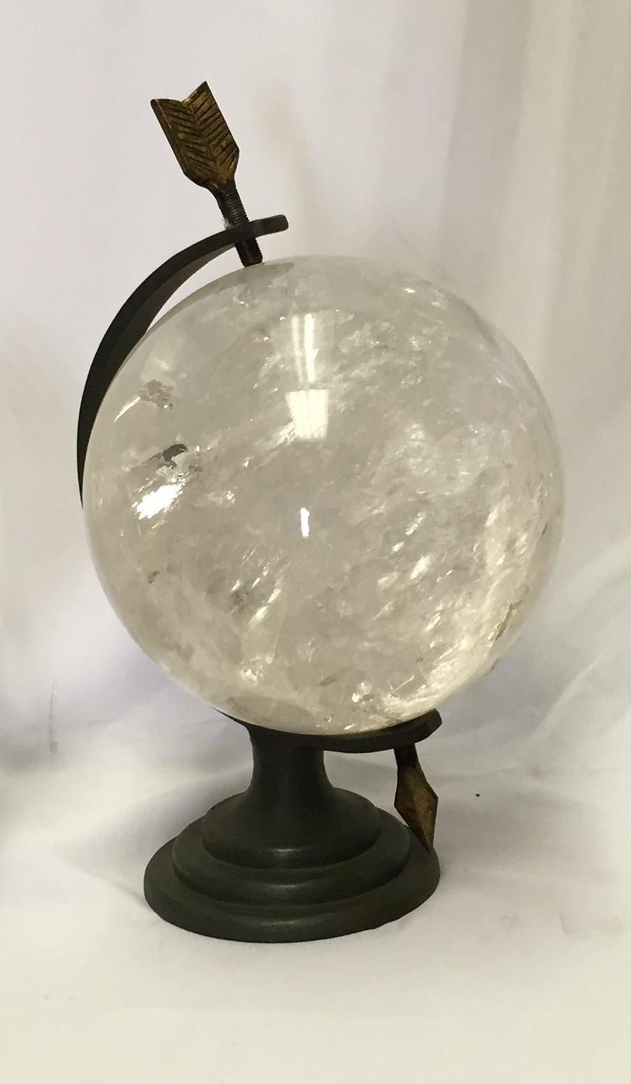 Modern Style Rock Crystal Bronze Globe In Good Condition For Sale In Cypress, CA