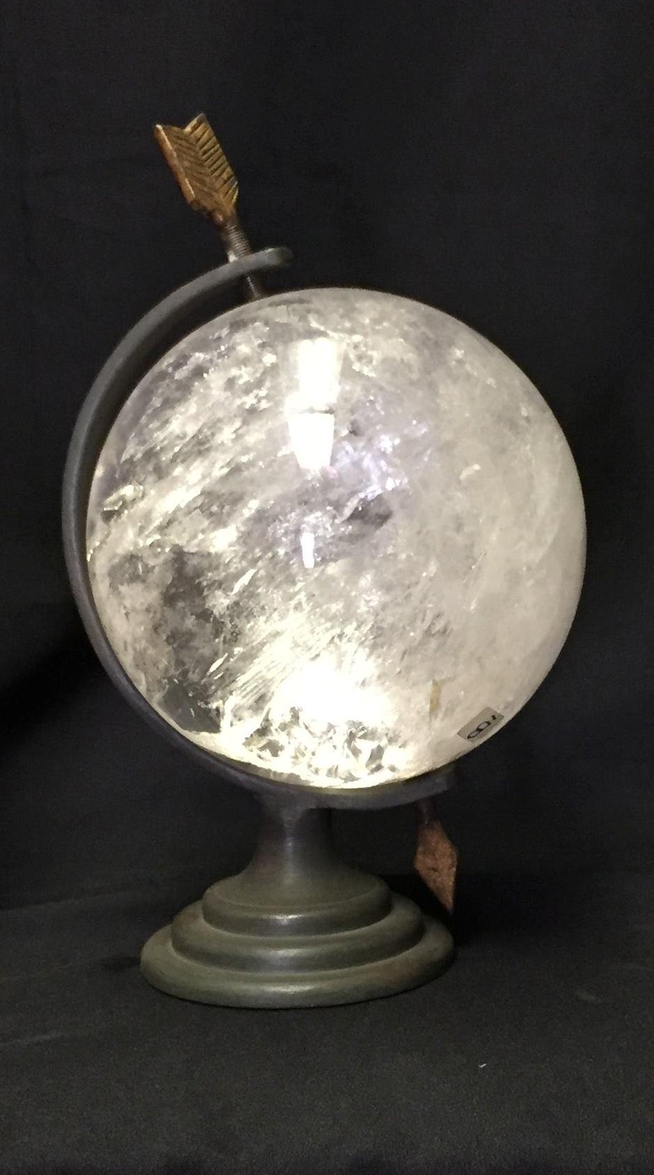 Contemporary Modern Style Rock Crystal Bronze Globe For Sale