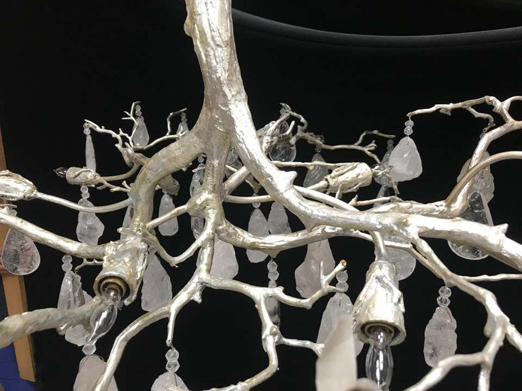 American Modern Style Rock Crystal Tree Bronze Chandelier For Sale