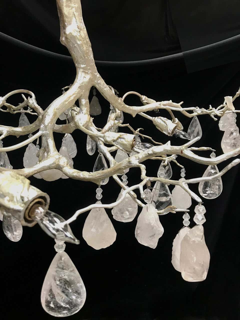 Modern Style Rock Crystal Tree Bronze Chandelier In New Condition For Sale In Cypress, CA