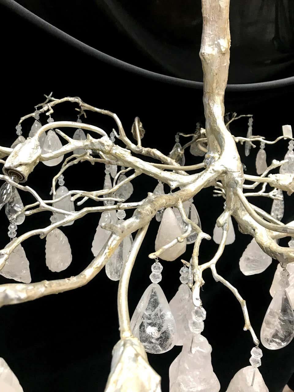 Contemporary Modern Style Rock Crystal Tree Bronze Chandelier For Sale