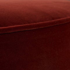 Modern Style Round Ottoman in Merlot Velvet with Polished Brass Toe Kick