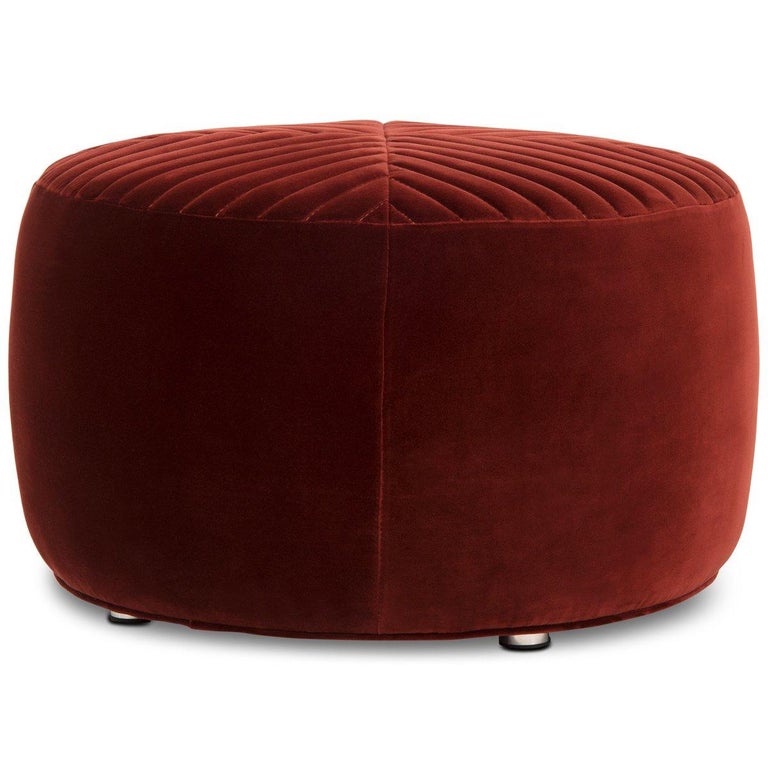 Modern Style Round Sicily Tufted Ottoman In Merlot Velvet And Chrome Chinese Modern Style Round Sicily Tufted Ottoman In Merlot Velvet And Chrome Feet For