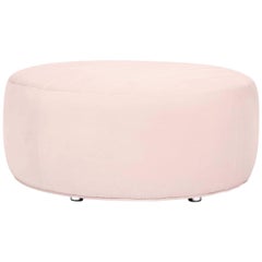 Modern Style Round Sicily Velvet Ottoman with Chrome Feet in Blush Pink