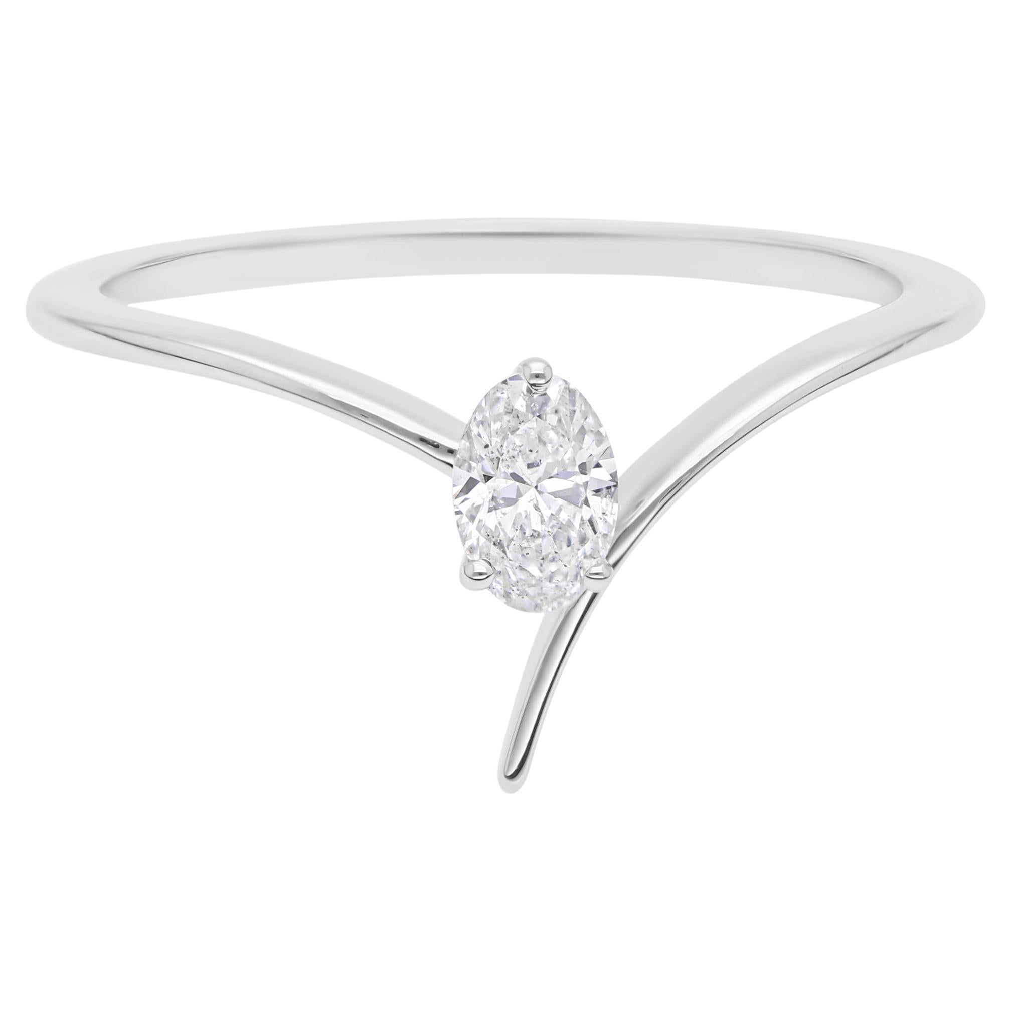 Modern Style SI Clarity HI Color Diamond Minimalist Ring 14k Solid White Gold