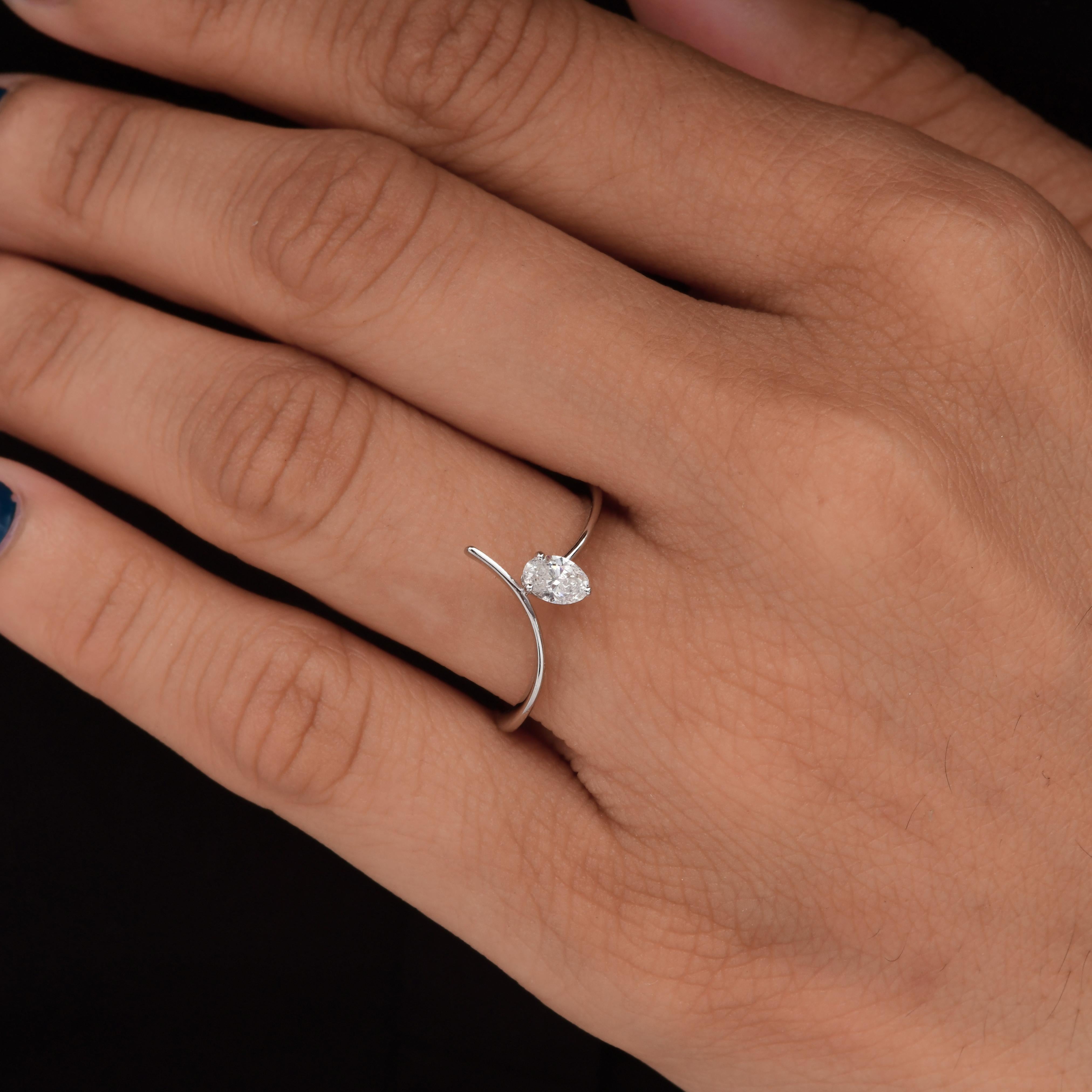 Im Angebot: Moderner Stil SI Reinheit HI Farbe Diamant Minimalistischer Ring 18k Massiv Weißgold () 6