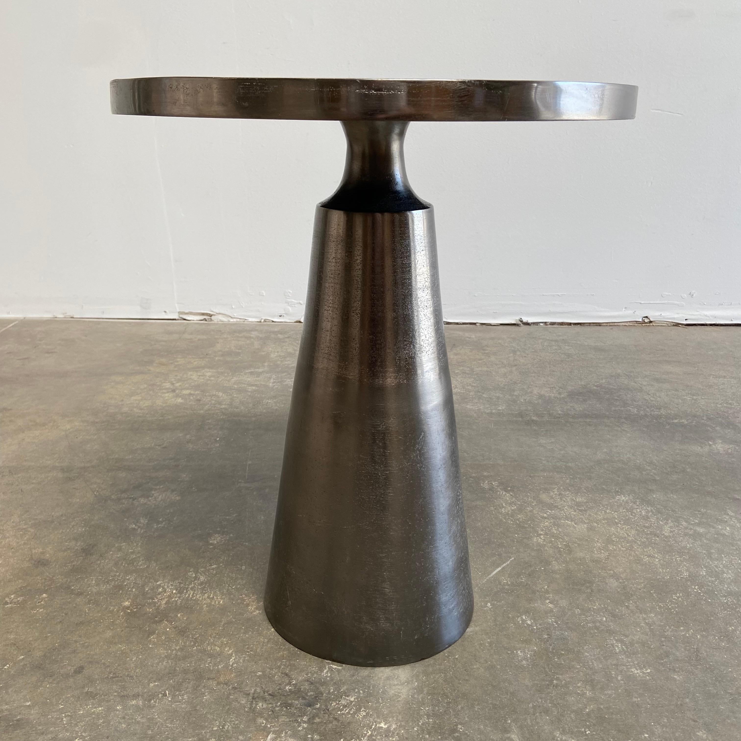 Contemporary Modern Style Side Table in Antique Pewter with Aged Patina For Sale