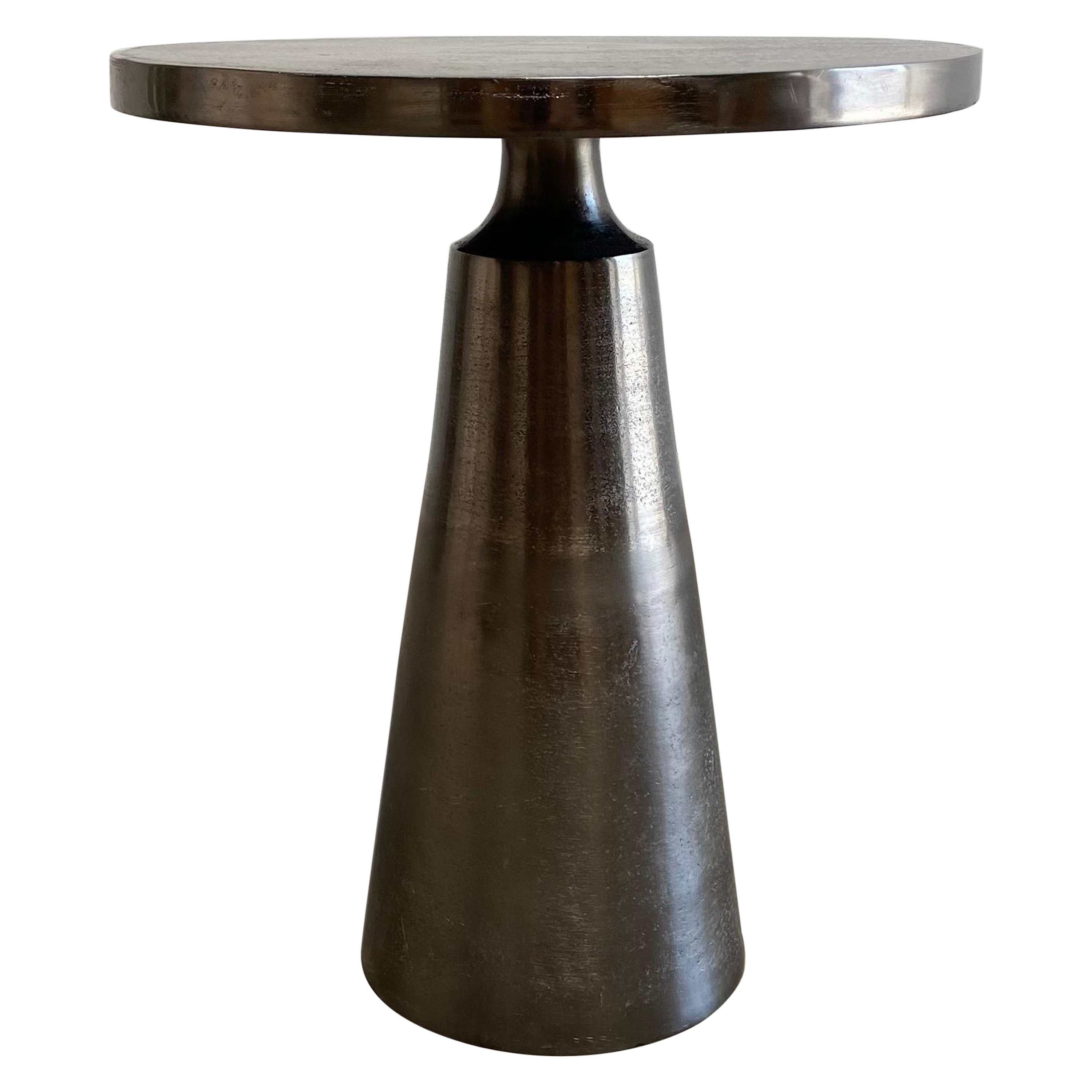 Modern Style Side Table in Antique Pewter with Aged Patina For Sale