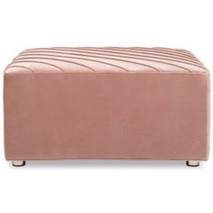 Modern Style Square Milan Welted Ottoman in Mauve Velvet with Chrome Feet