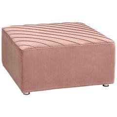 Modern Style Square Milan Welted Ottoman in Mauve Velvet with Chrome Feet