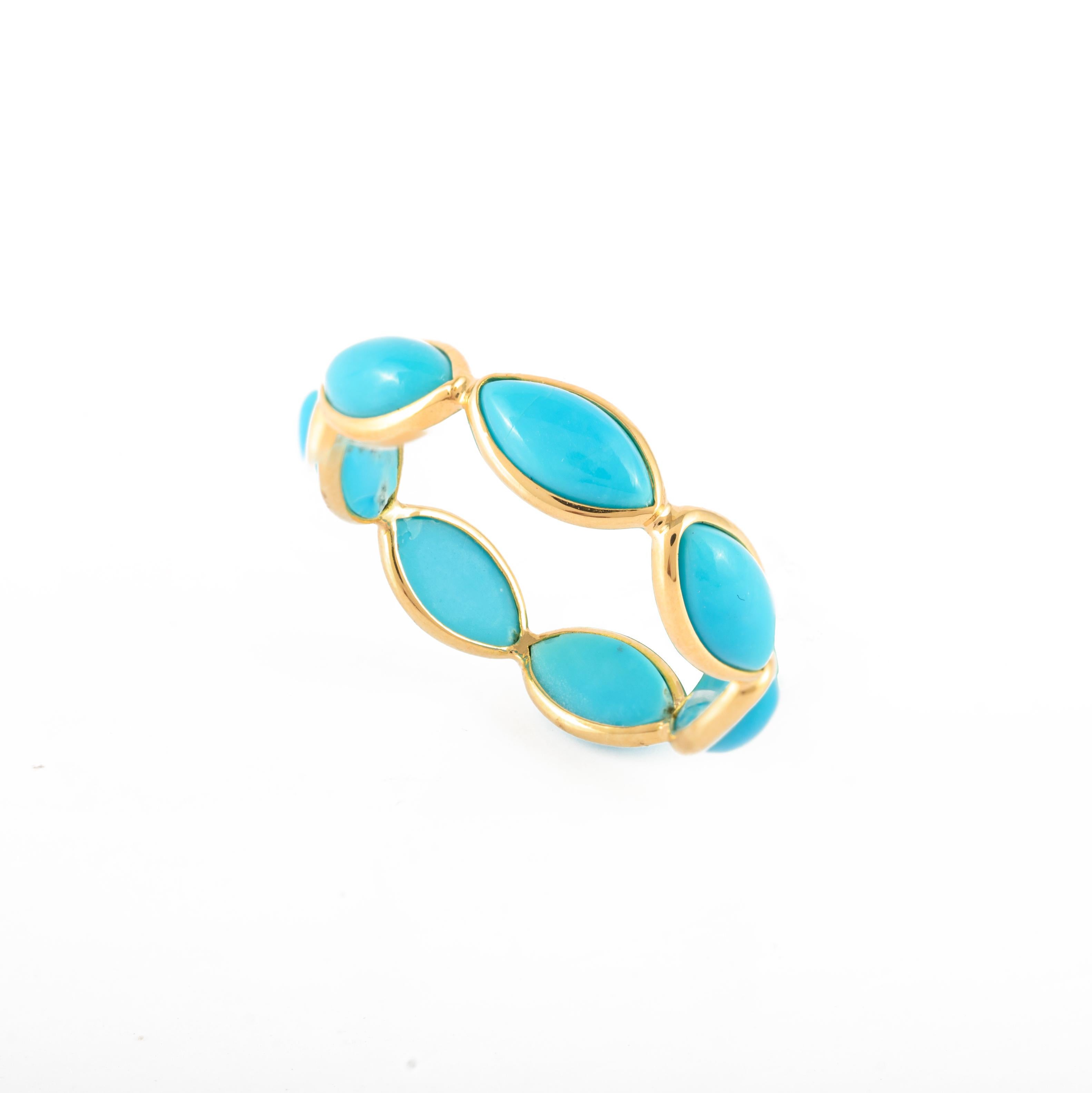 For Sale:  Modern Style Stackable Turquoise Eternity Band Ring in 18k Yellow Gold 13