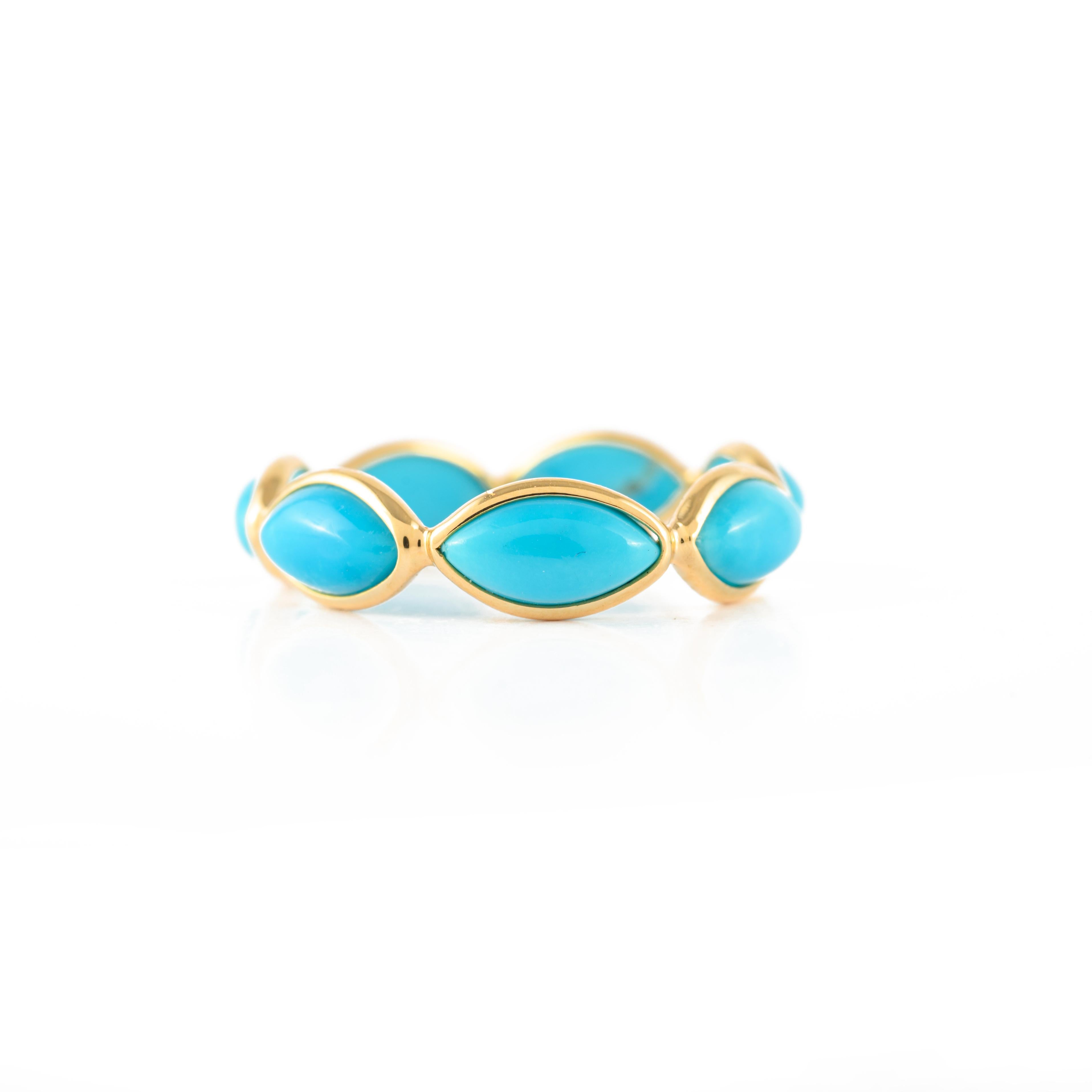For Sale:  Modern Style Stackable Turquoise Eternity Band Ring in 18k Yellow Gold 5