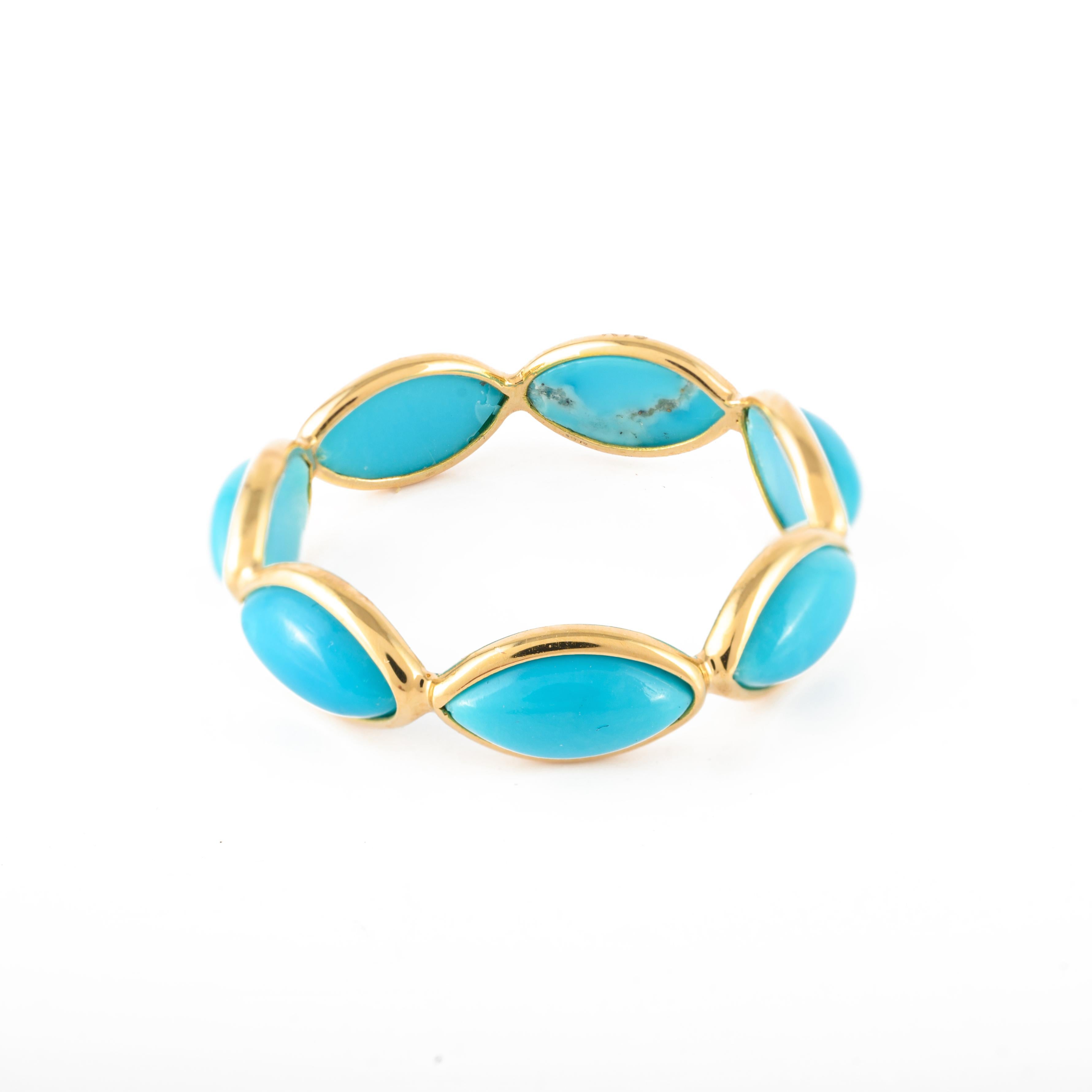 For Sale:  Modern Style Stackable Turquoise Eternity Band Ring in 18k Yellow Gold 9