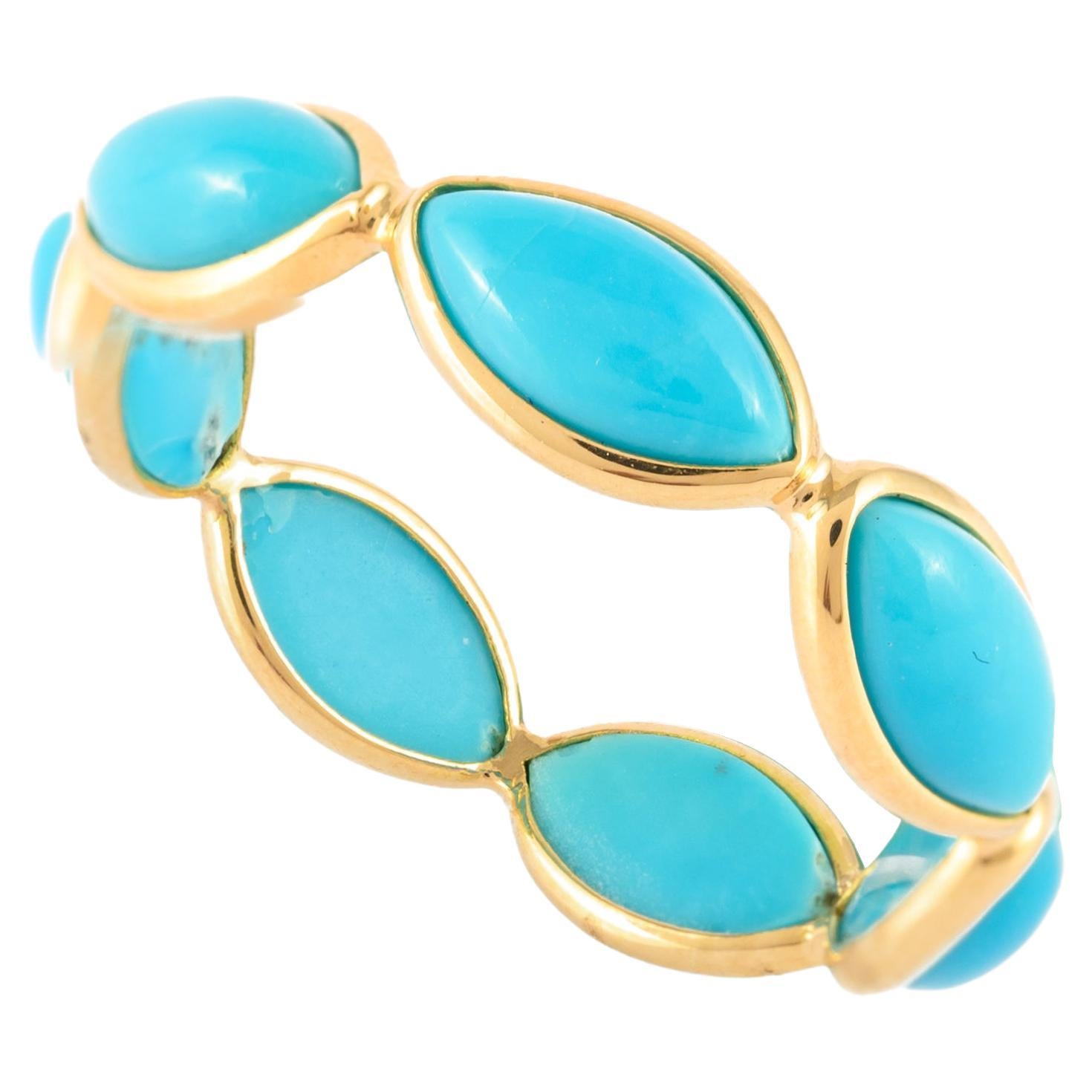 For Sale:  Modern Style Stackable Turquoise Eternity Band Ring in 18k Yellow Gold