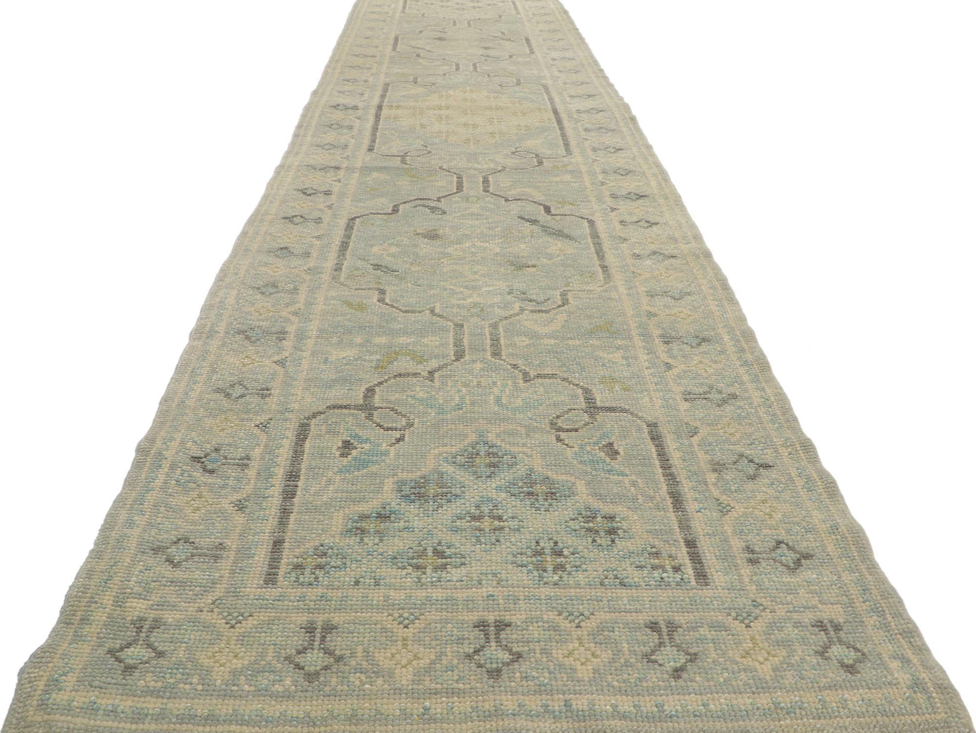 Modern Style Turkish Oushak Hallway Runner In New Condition For Sale In Dallas, TX