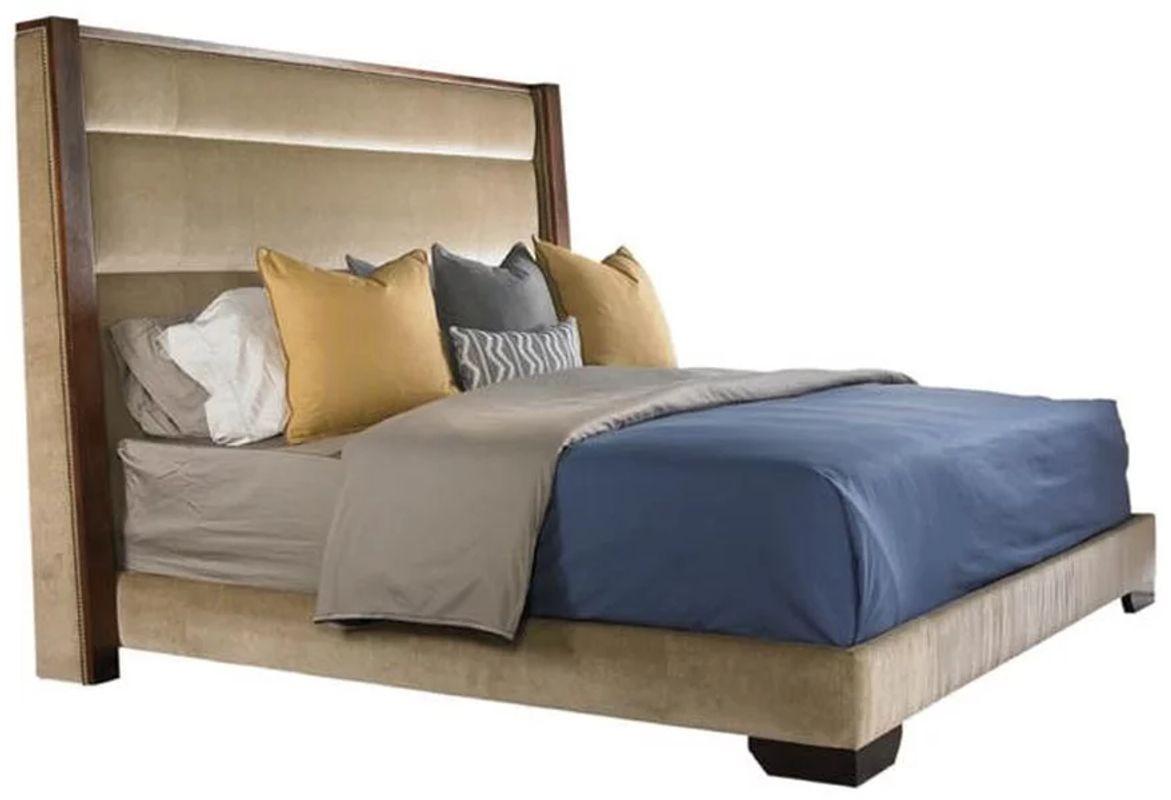 Modern Style Upholstered King Size Low Profile Bed Frame, Walnut.
Made to order available now, King size bedframe produced by Vanguard Furniture and designed by Thom Filicia. Retails at $8,500. King Century Club Contemporary Upholstered Platform