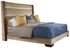 Modern Style Upholstered King Size Low Profile Bed Frame, Walnut, Thom Filicia